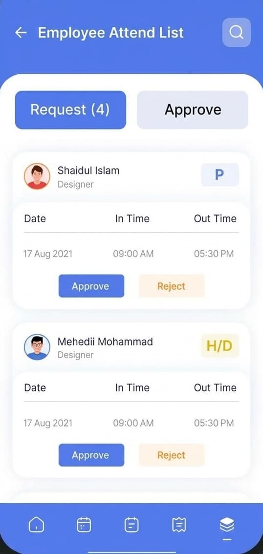 HRM mobile app — Attendance approvals